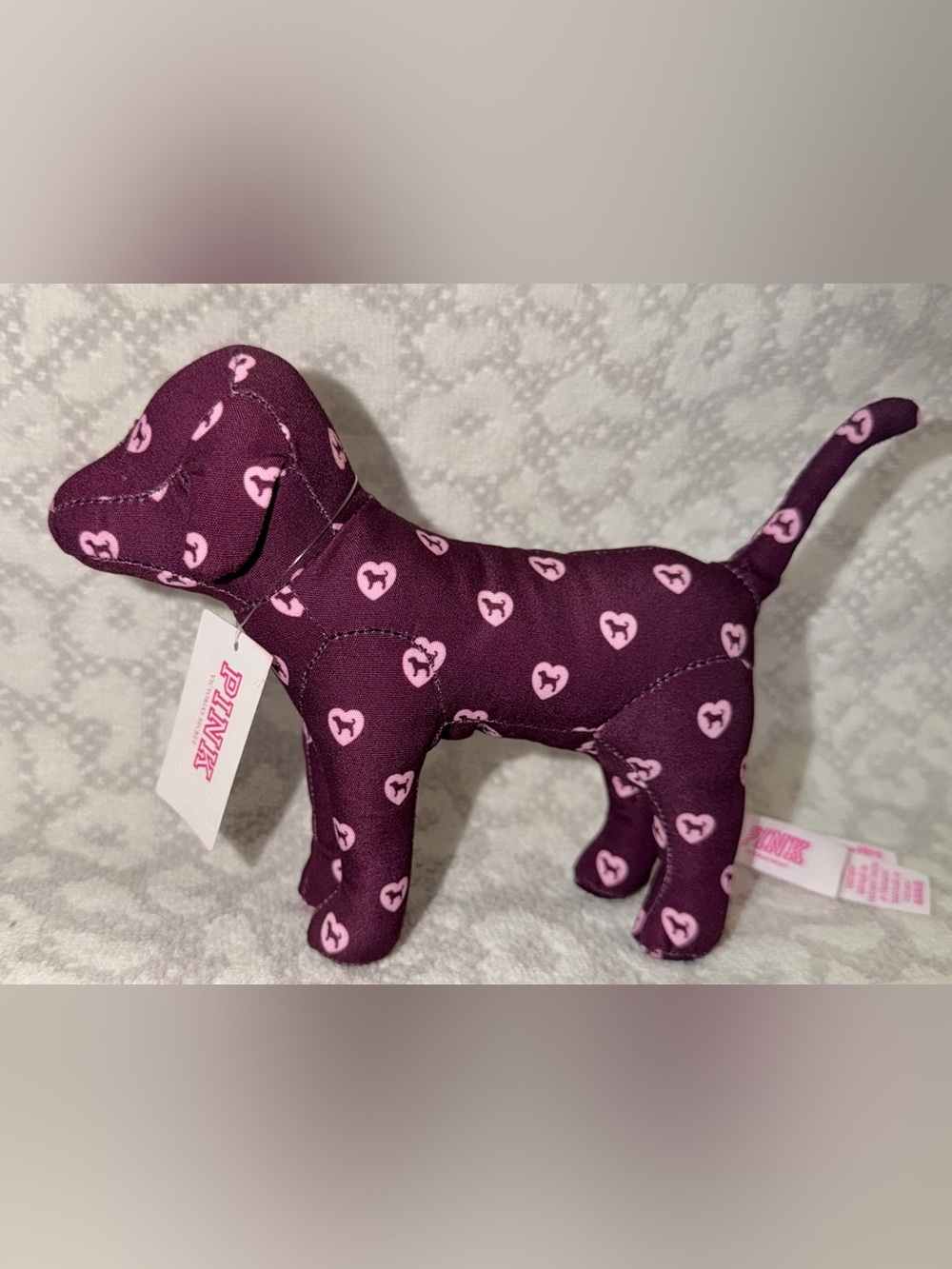 PINK Victoria's Secret Purple Plush Dog Toy with Pink Heart Motif